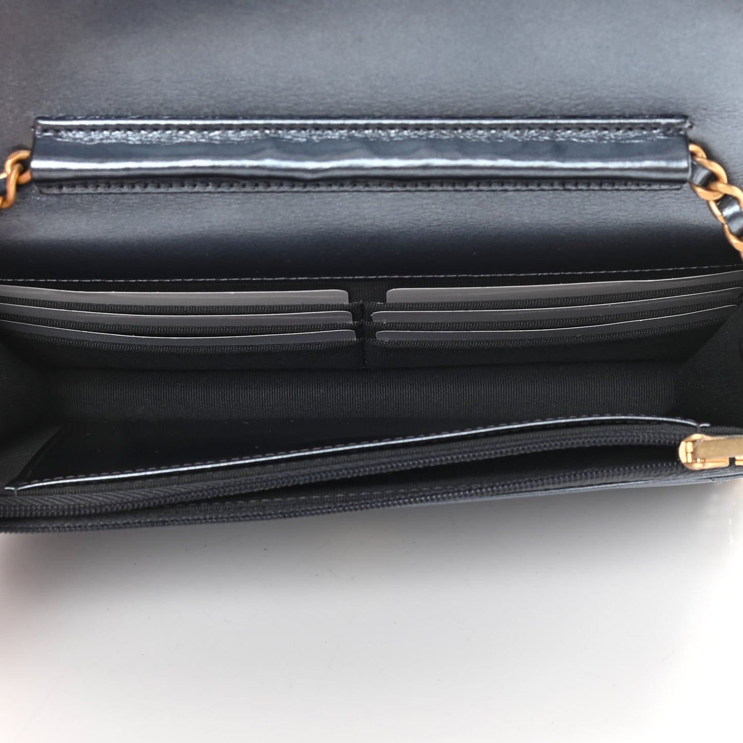 Metallic Lambskin Wallet On Chain WOC Blue