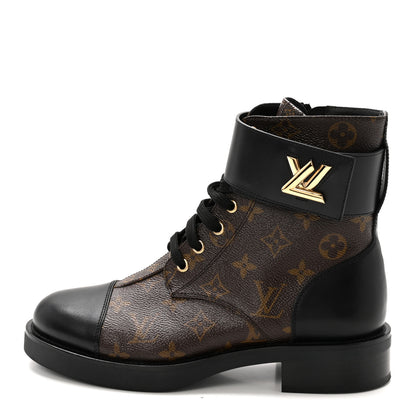 Louis Vuitton Calfskin Monogram Wonderland Flat Ranger Boots 39 Black 1 of 10
