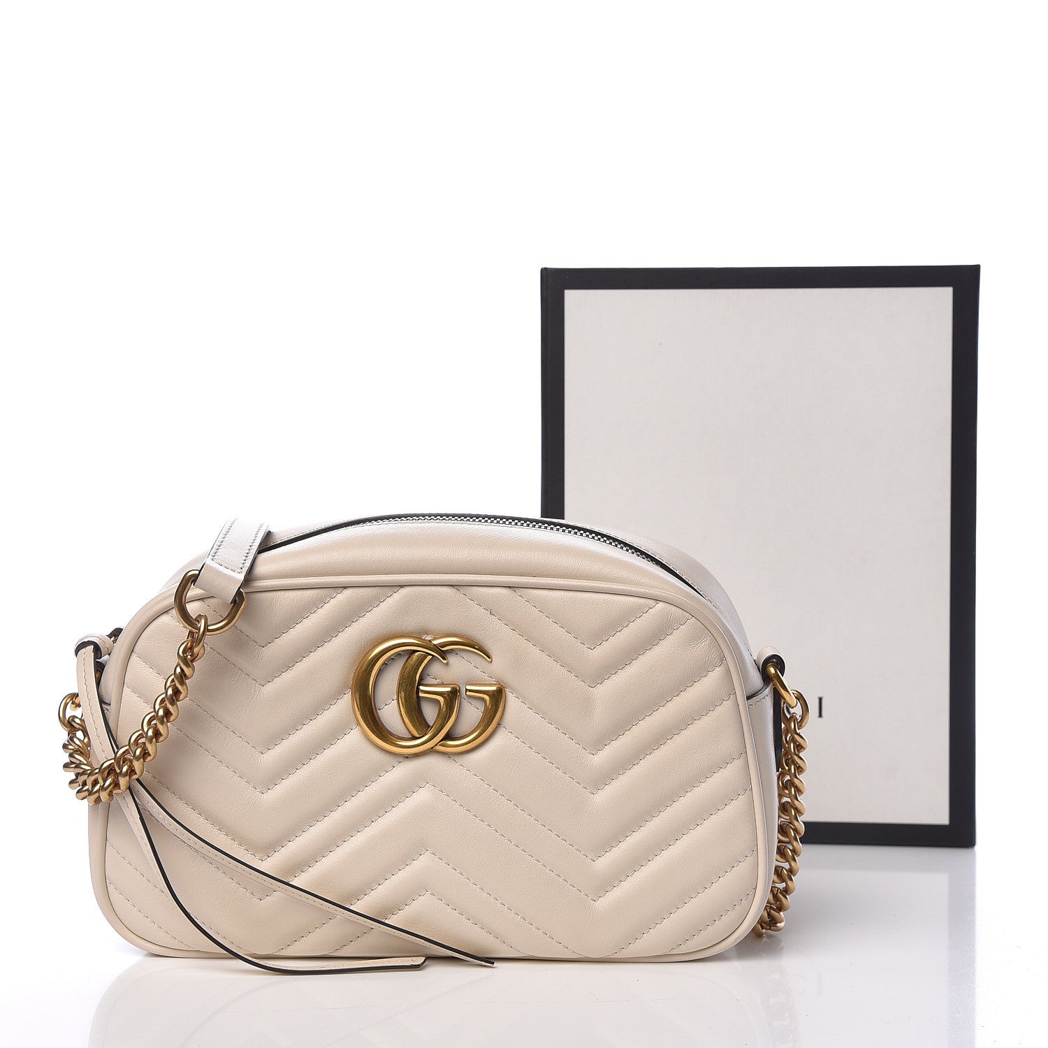 Gucci Calfskin Matelasse Small GG Marmont Chain Shoulder Bag White 12 of 12