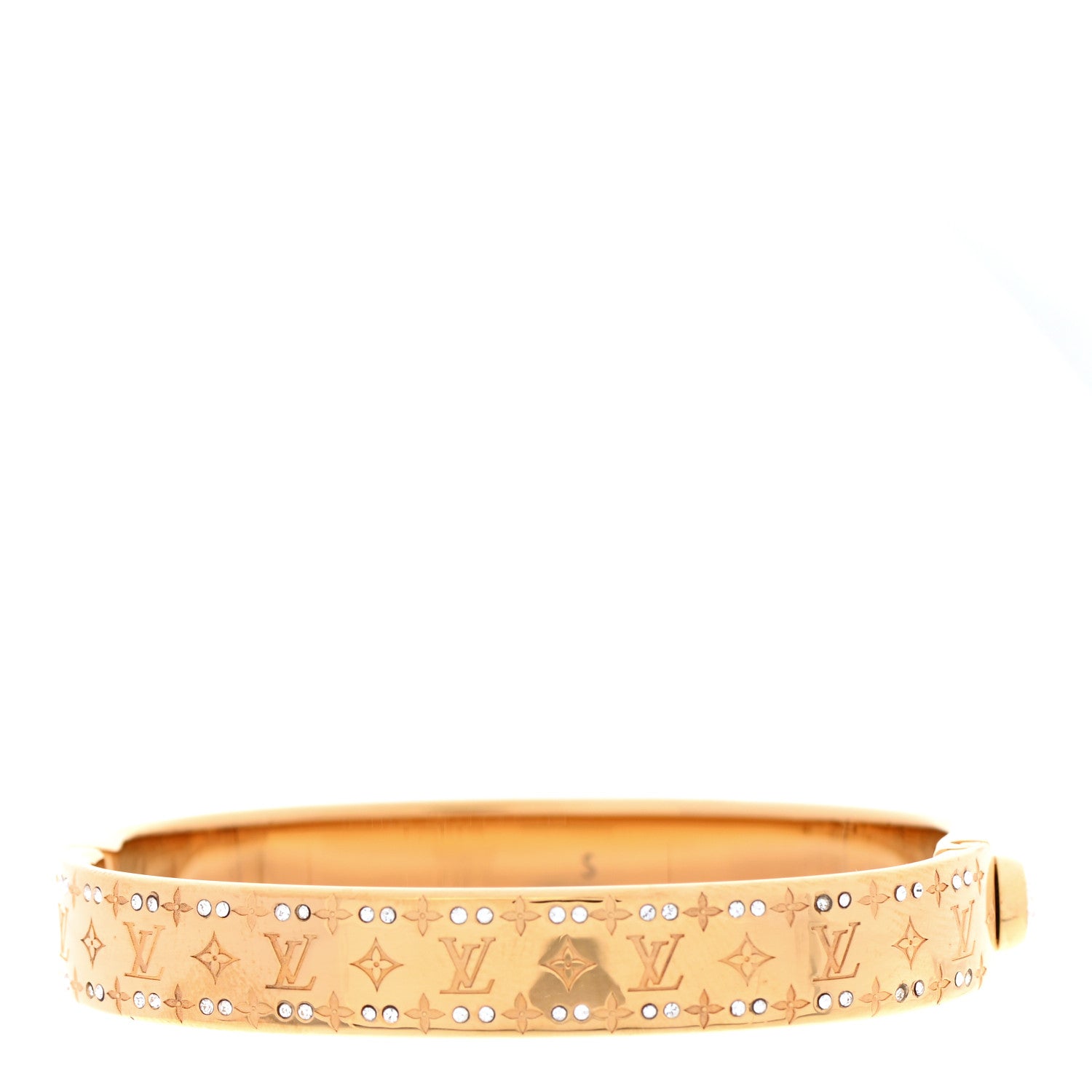 Louis Vuitton Brass Crystal Monogram Nanogram Strass Cuff S Gold 6 of 14
