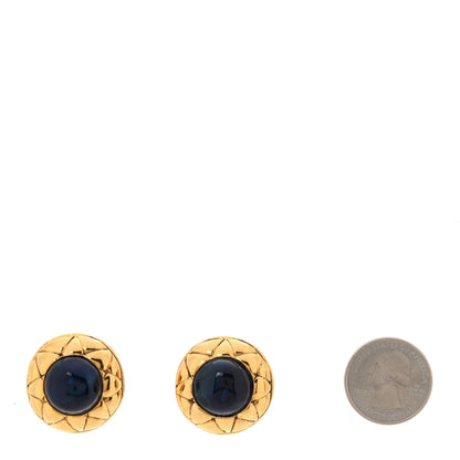 Chanel Gripoix Quilted Clip On Earrings Gold Blue 2 of 4
