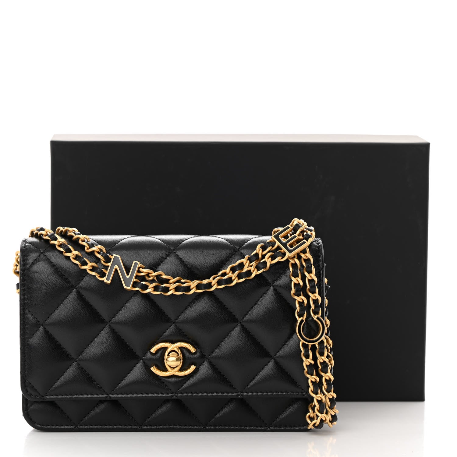 Chanel Lambskin Quilted Logo WOC Wallet On Chain Black 15 of 15