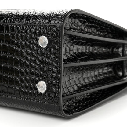 Saint Laurent Calfskin Crocodile Embossed Small Sac de Jour Black 9 of 9
