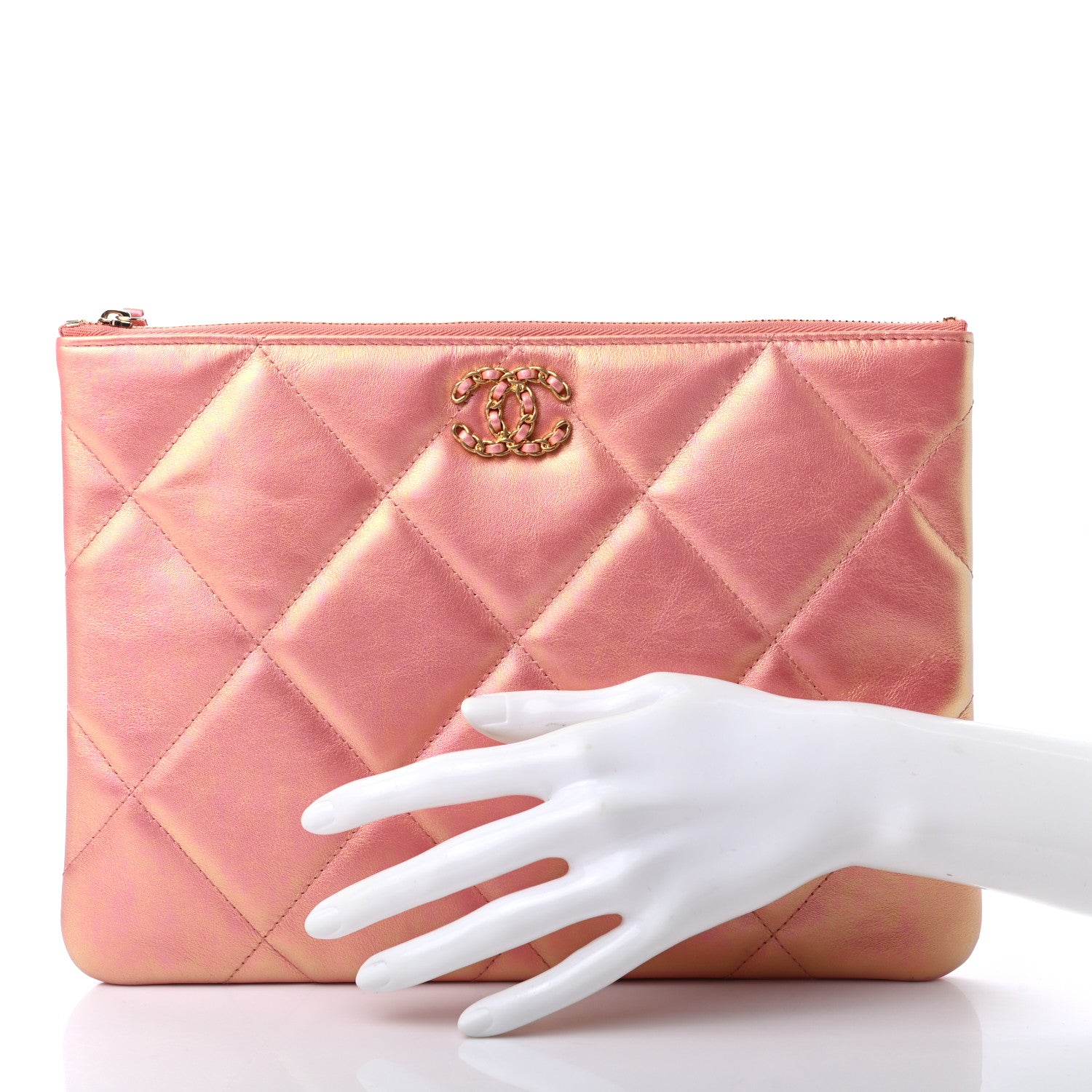 Chanel Iridescent Calfskin Quilted Large Chanel 19 Pouch Pink 2 of 6