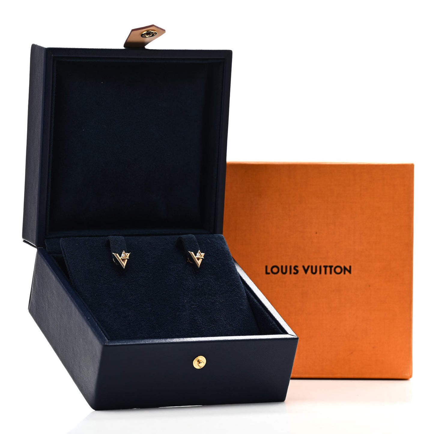 18K Yellow Gold Diamond LV Volt Stud Earrings
