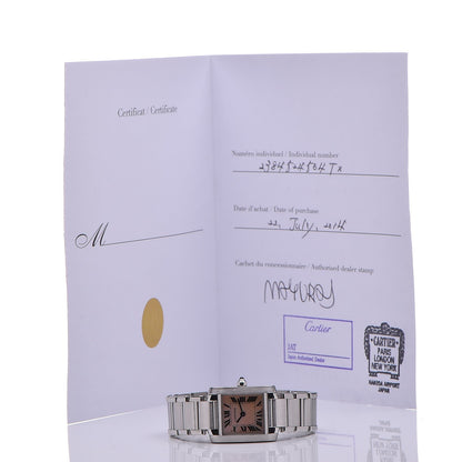 Cartier Stainless Steel Pink Mother of Pearl 20mm Tank Francaise Quartz Watch 9 of 9
