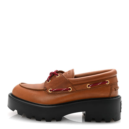 Miu Miu Vitello Platform Loafers 38.5 Cognac 1 of 10