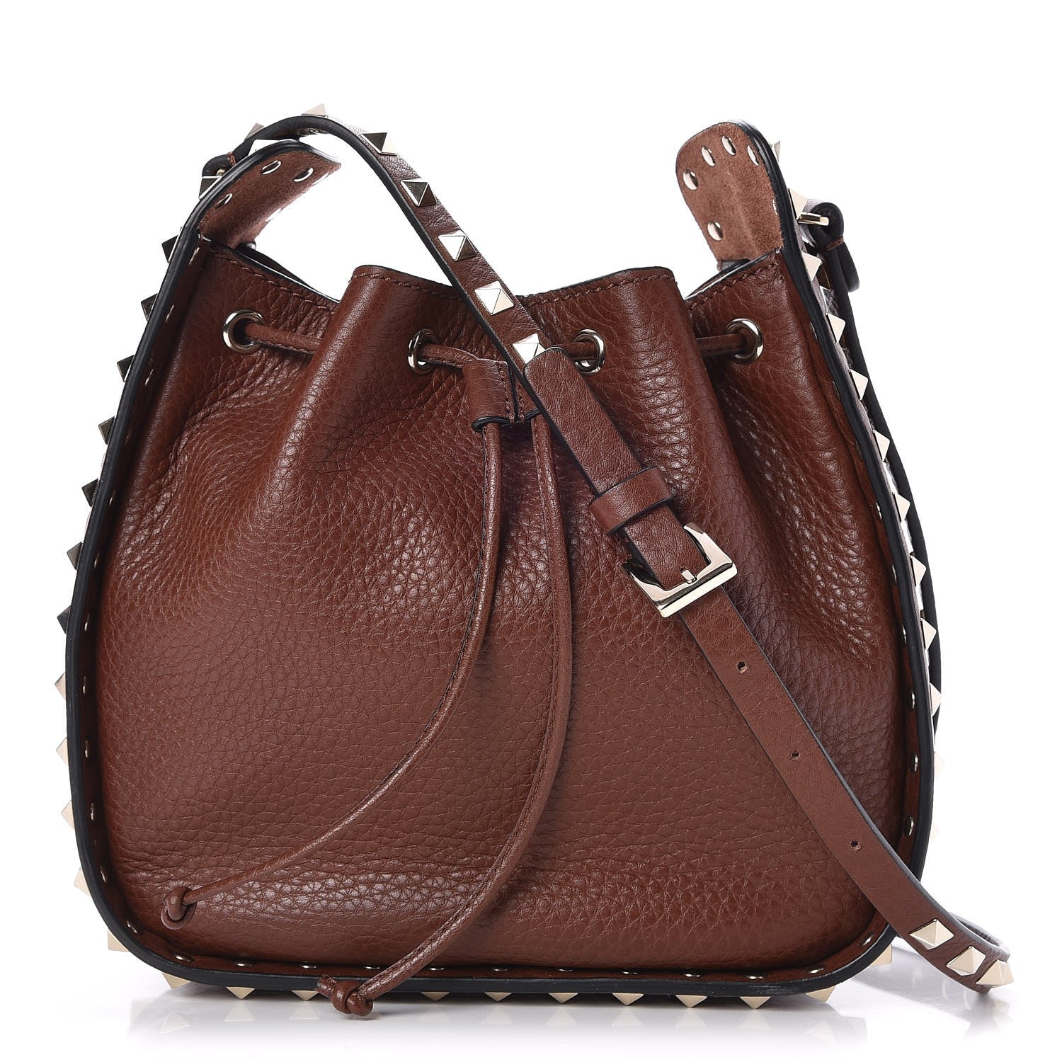 Valentino Garavani Grained Calfskin Rockstud Bucket Bag Light Brown 1 of 7