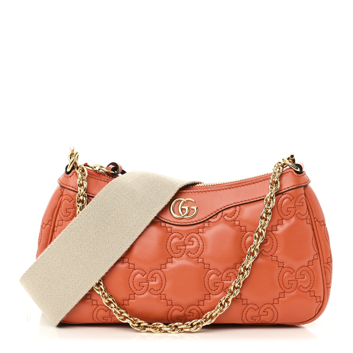 Calfskin GG Matelasse Chain Handbag Deep Orange Natural