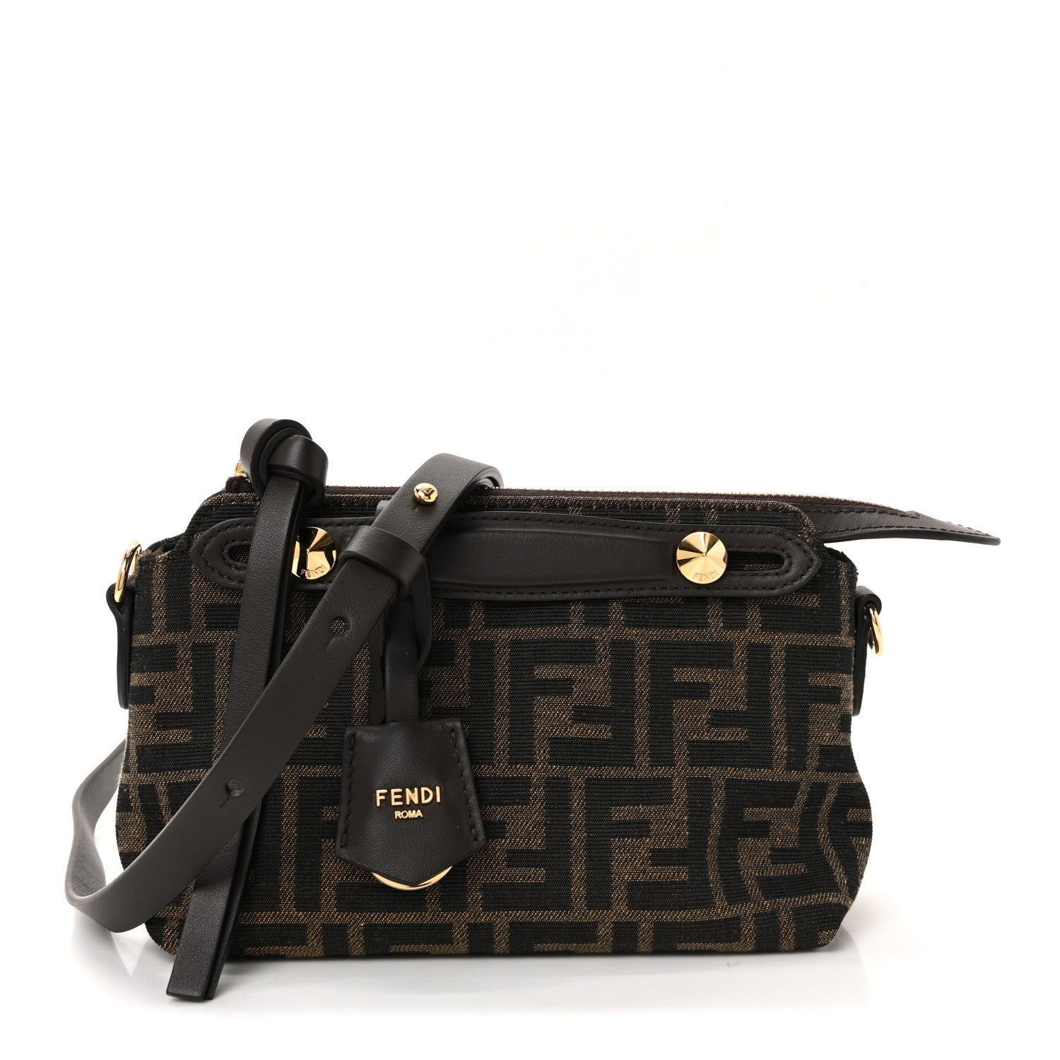 Fendi Vitello Grace Jacquard FF Mini By The Way Boston Bag Tobacco Moro Ebano 1 of 10