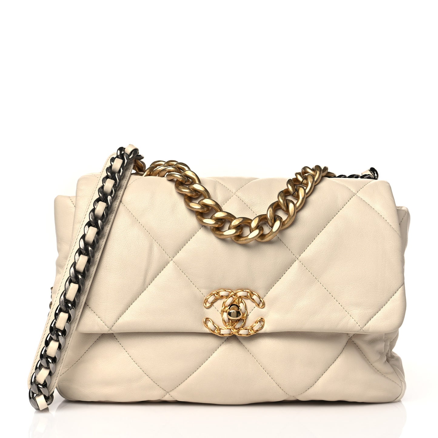 Goatskin Quilted Large Chanel 19 Flap Light Beige