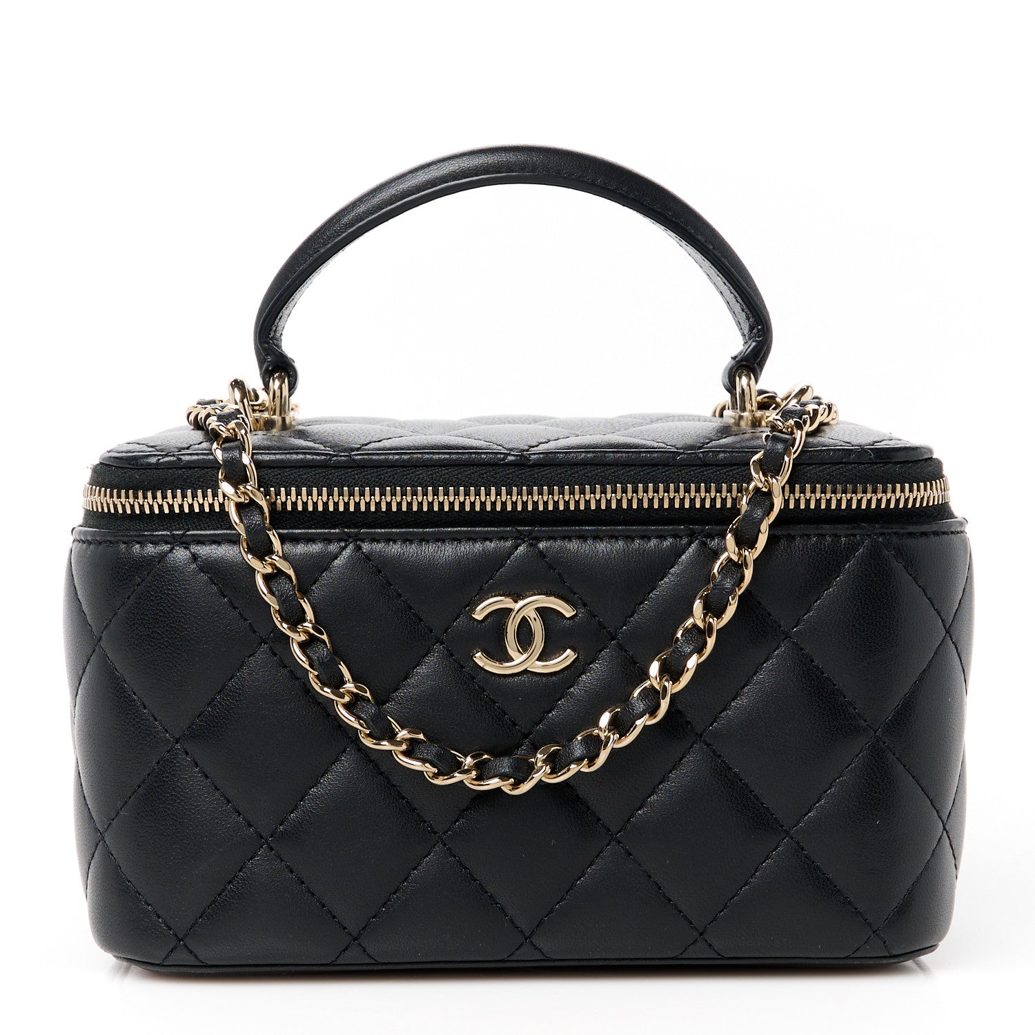 Chanel Lambskin Quilted Small Top Handle Vanity Case With Chain Black 1 of 13