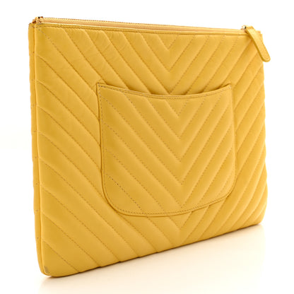 Chanel Lambskin Chevron Quilted Charms Medium Cosmetic Case Yellow 3 of 10