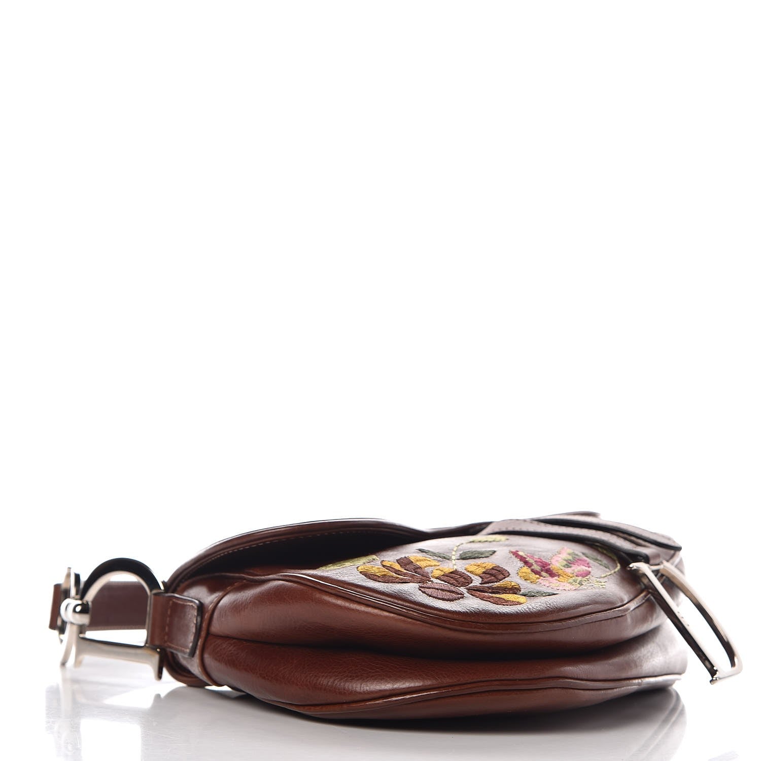 Christian Dior Calfskin Embroidered Romantic Flowers Saddle Bag Brown 4 of 9