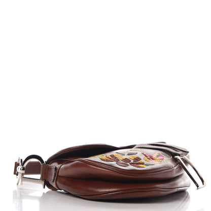 Christian Dior Calfskin Embroidered Romantic Flowers Saddle Bag Brown 4 of 9
