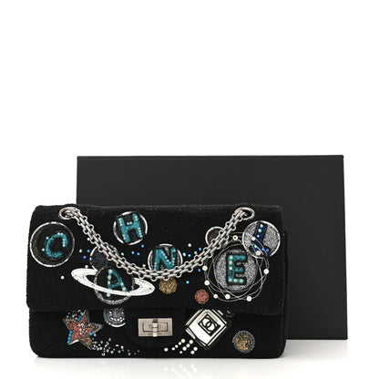 Chanel Boucle Tweed Crystal Bead Embellished Space Charms 2.55 Reissue 225 Flap Black Multicolor 12 of 12
