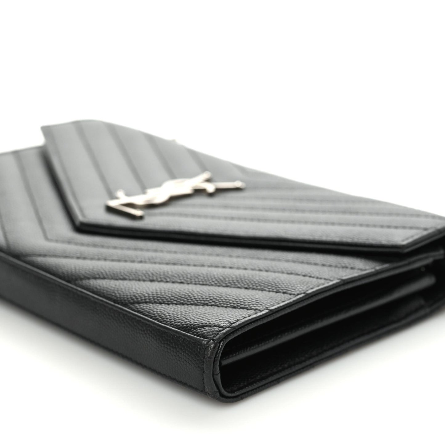 Grain De Poudre Matelasse Chevron Monogram Chain Wallet Black