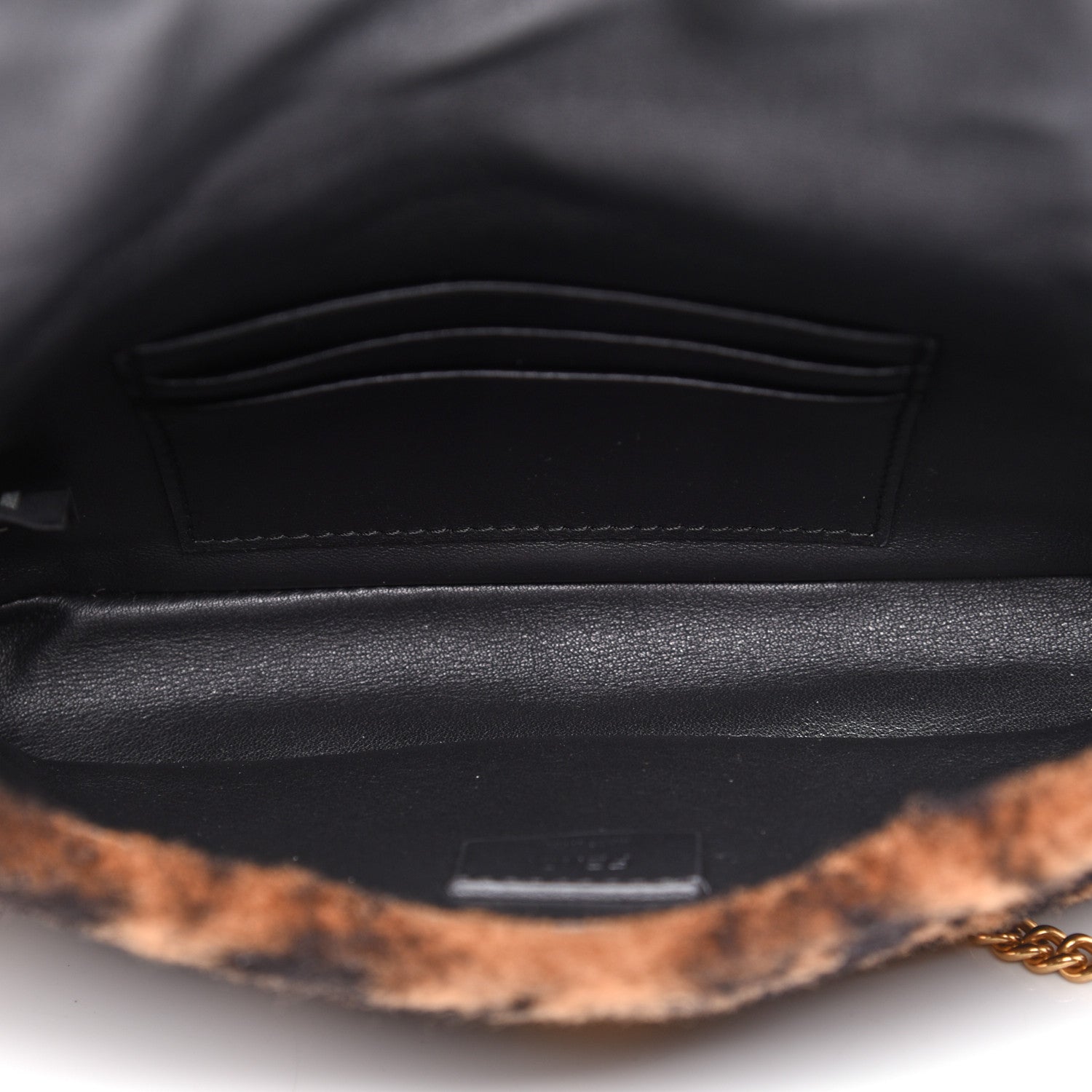 Fendi Shearling Vitello Dolce Macro FF 1974 Mini Baguette Tobacco Black 5 of 15