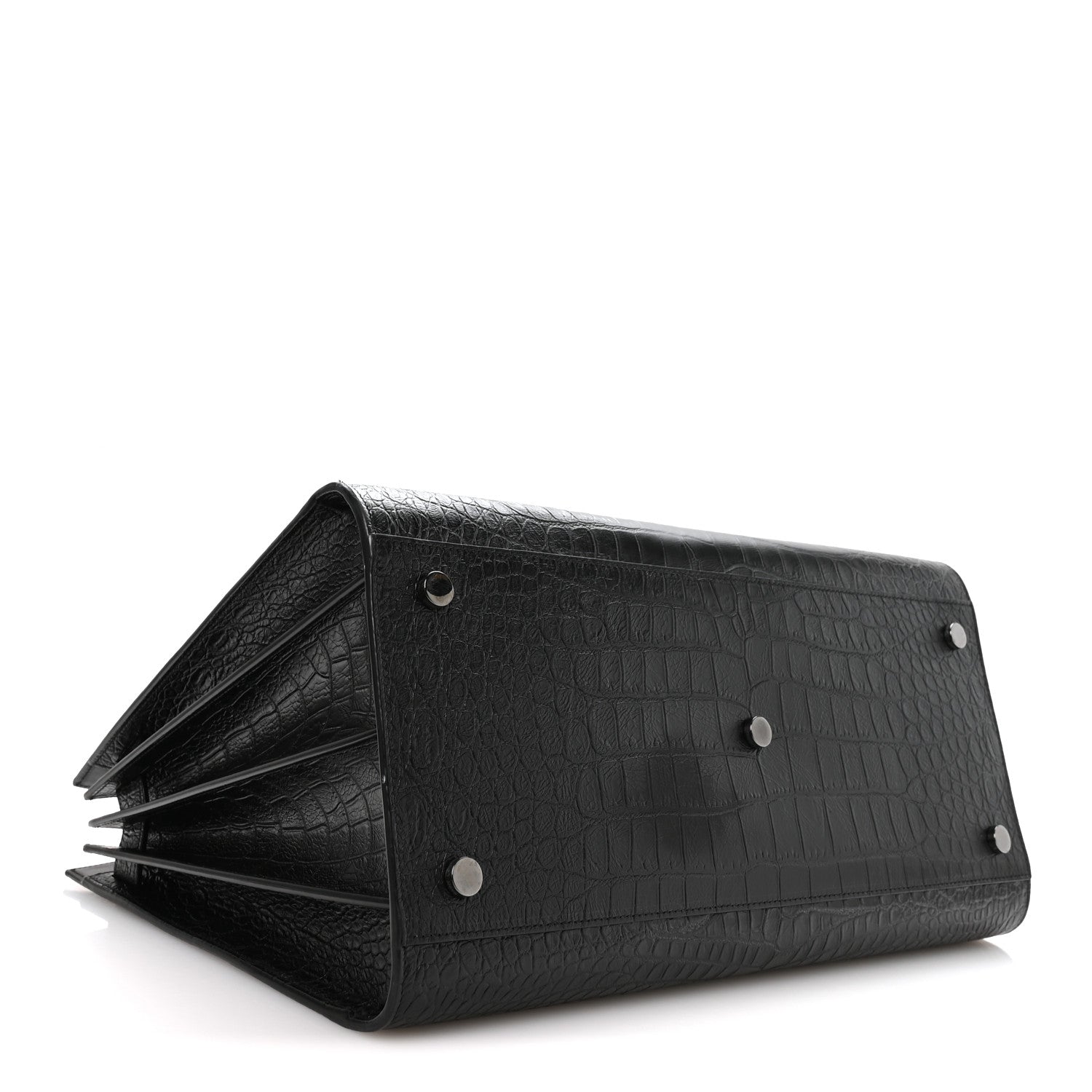 Saint Laurent Calfskin Crocodile Embossed Large Sac De Jour Carryall Black 4 of 10