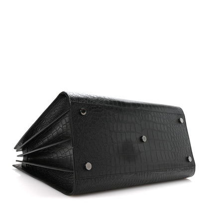 Saint Laurent Calfskin Crocodile Embossed Large Sac De Jour Carryall Black 4 of 10