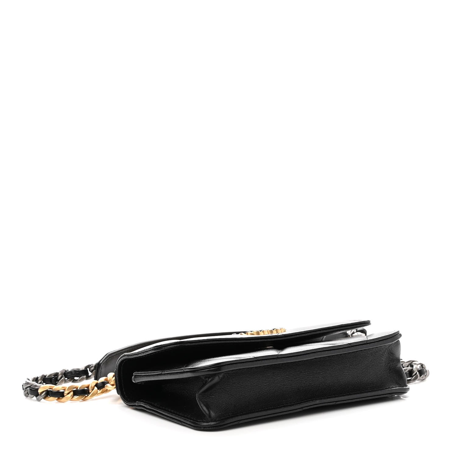Chanel Lambskin Quilted Chanel 19 Flap Phone Holder With Chain Black 4 of 11