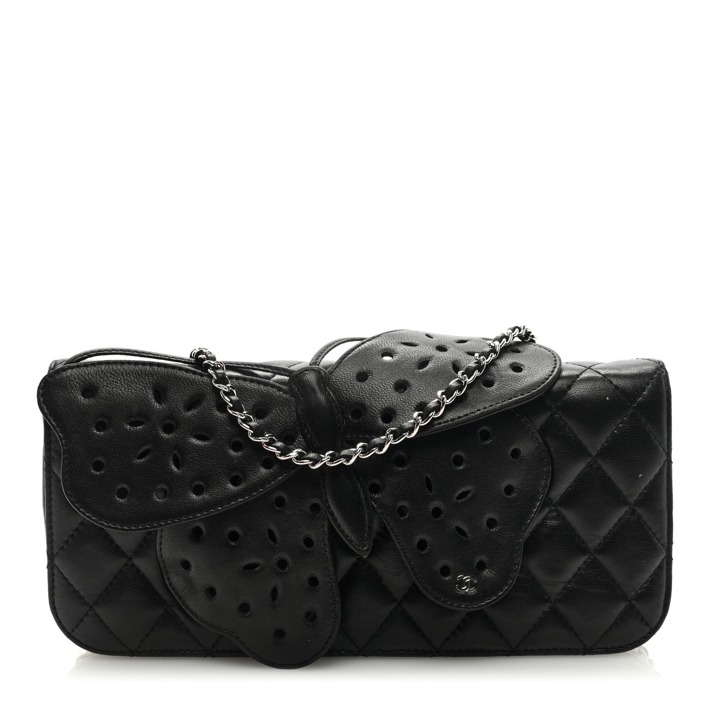Lambskin Quilted Butterfly Clutch With Chain Black