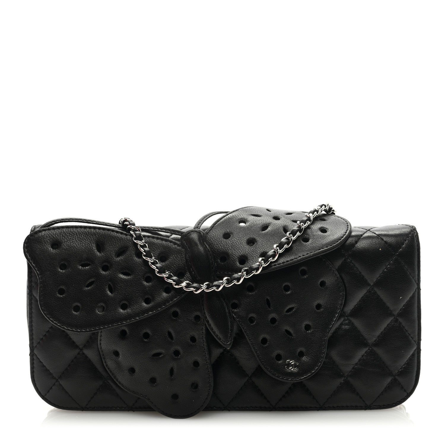 Chanel Lambskin Quilted Butterfly Clutch With Chain Black 1 of 9