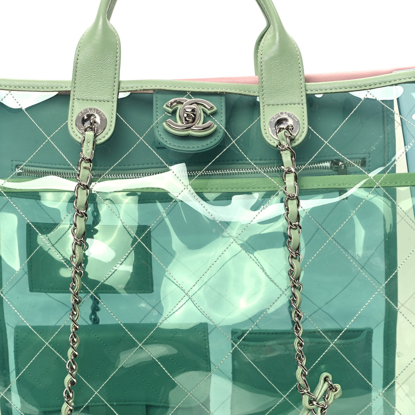 Lambskin PVC Quilted Large Coco Splash Shopping Bag Blue Green