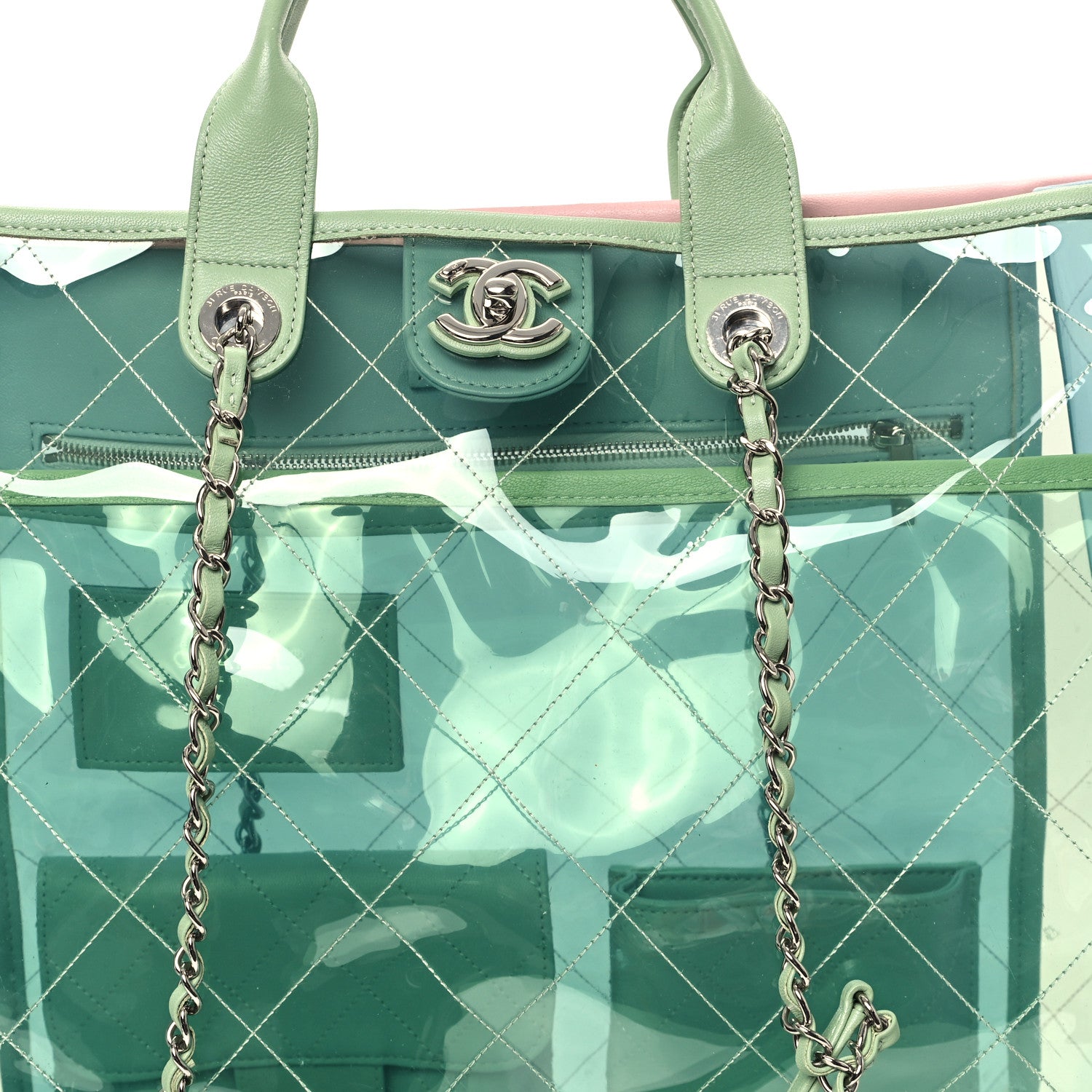 Chanel Lambskin PVC Quilted Large Coco Splash Shopping Bag Blue Green 8 of 11