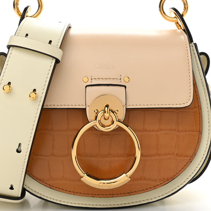 Chloe Calfskin Crocodile Embossed Small Tess Bag White Beige 8 of 11
