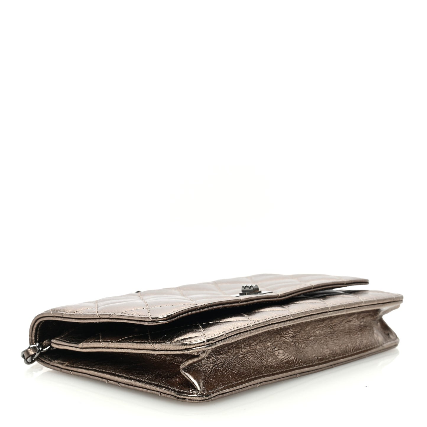 Metallic Aged Calfskin Quilted Reissue Wallet On Chain WOC Gold