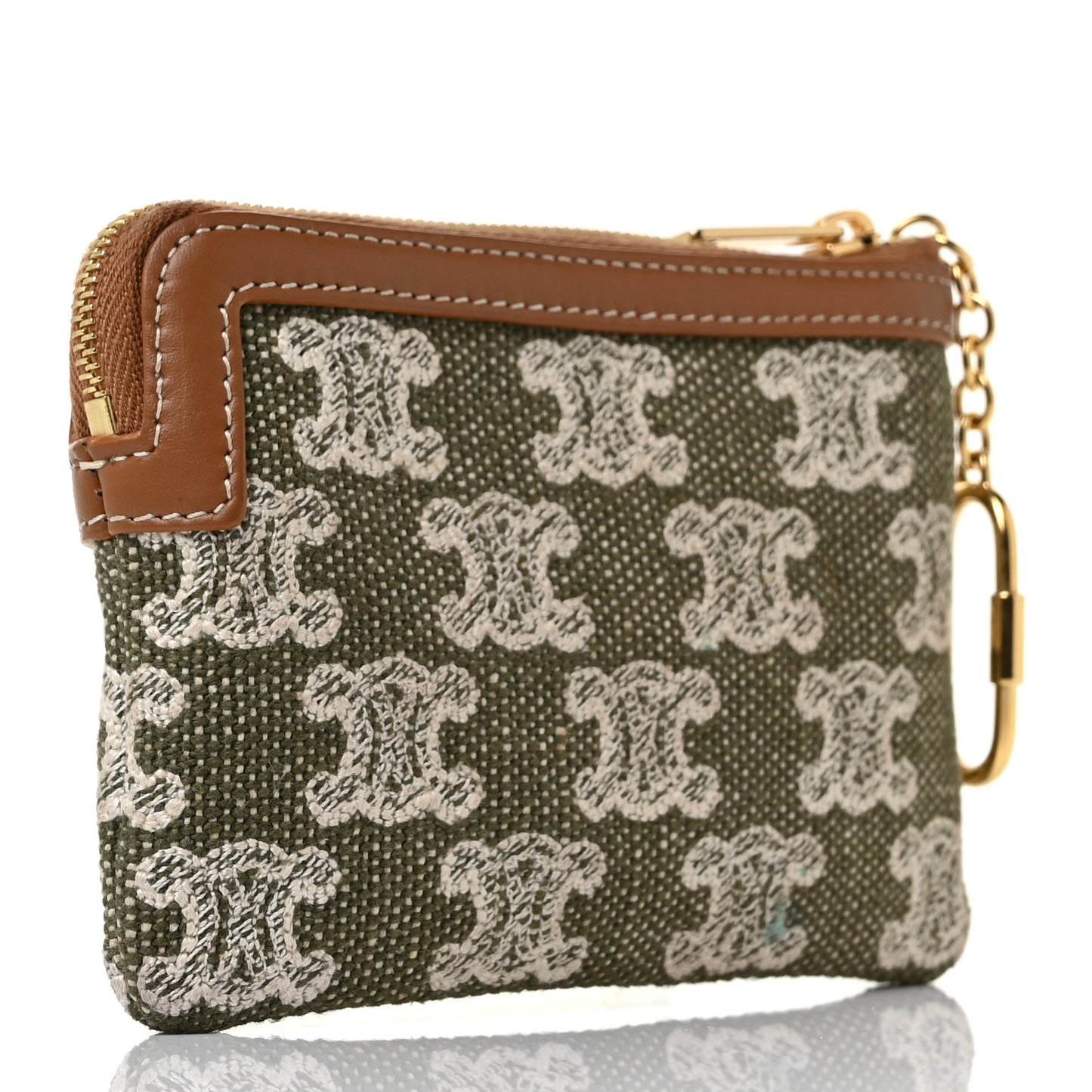Triomphe Canvas Calfskin Coin and Card Pouch Khaki