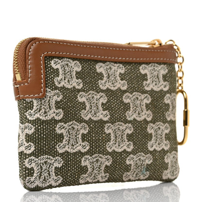 Celine Triomphe Canvas Calfskin Coin and Card Pouch Khaki 3 of 8