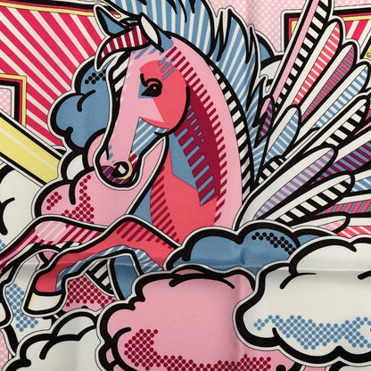 Hermes Silk Pegase Pop Pocket Square Rose Bleu Jean Jaune 2 of 5