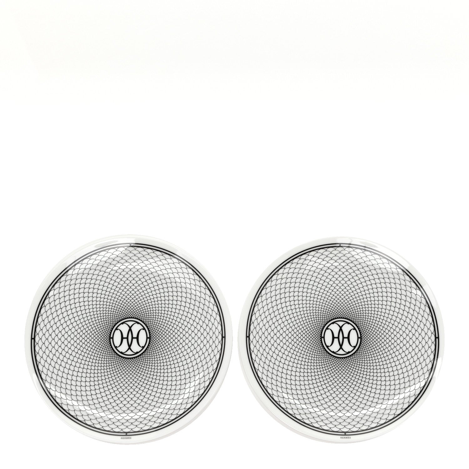 Hermes Porcelain H Deco Bread And Butter Plates Set of 2 Black White 1 of 7
