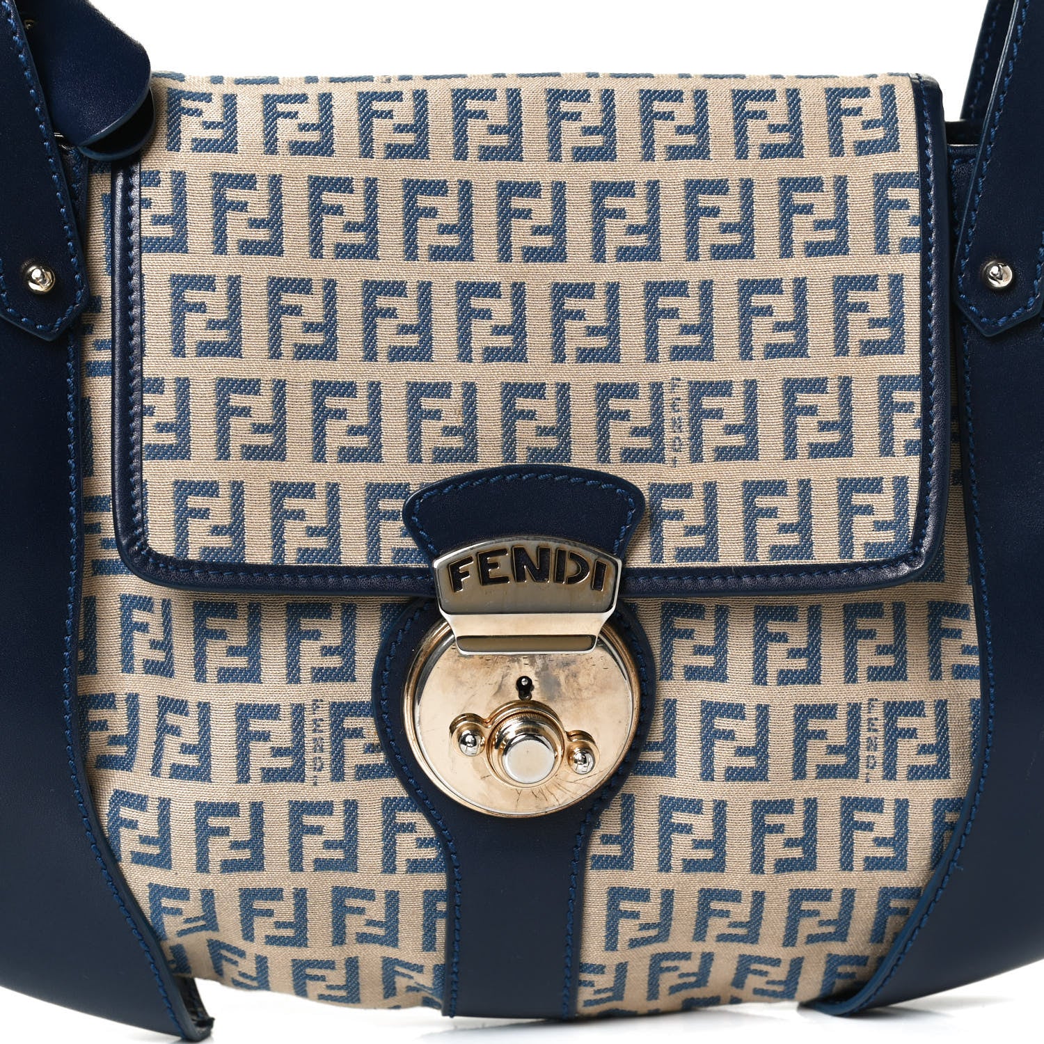 Fendi Zucchino Cuoio Ingrassato Shoulder Bag Beige Blue 9 of 12
