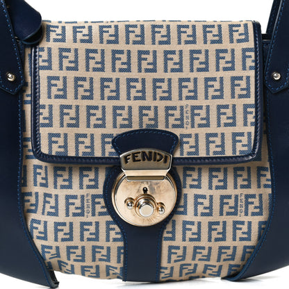 Fendi Zucchino Cuoio Ingrassato Shoulder Bag Beige Blue 9 of 12