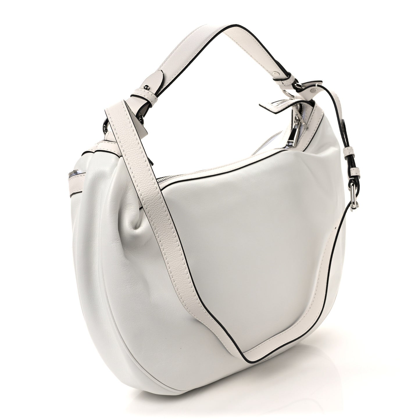 Calfskin Medium Repeat Zip Hobo Optical White