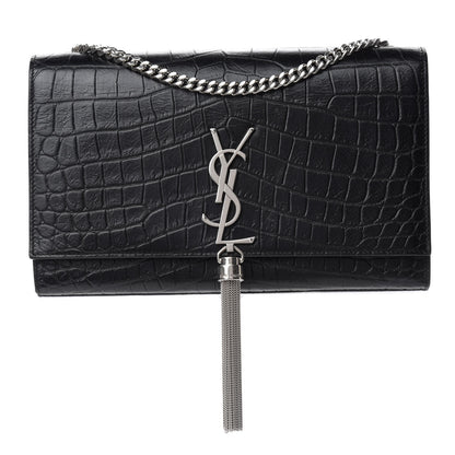 Saint Laurent Calfskin Crocodile Embossed Medium Classic Monogram Kate Tassel Satchel Black 1 of 10