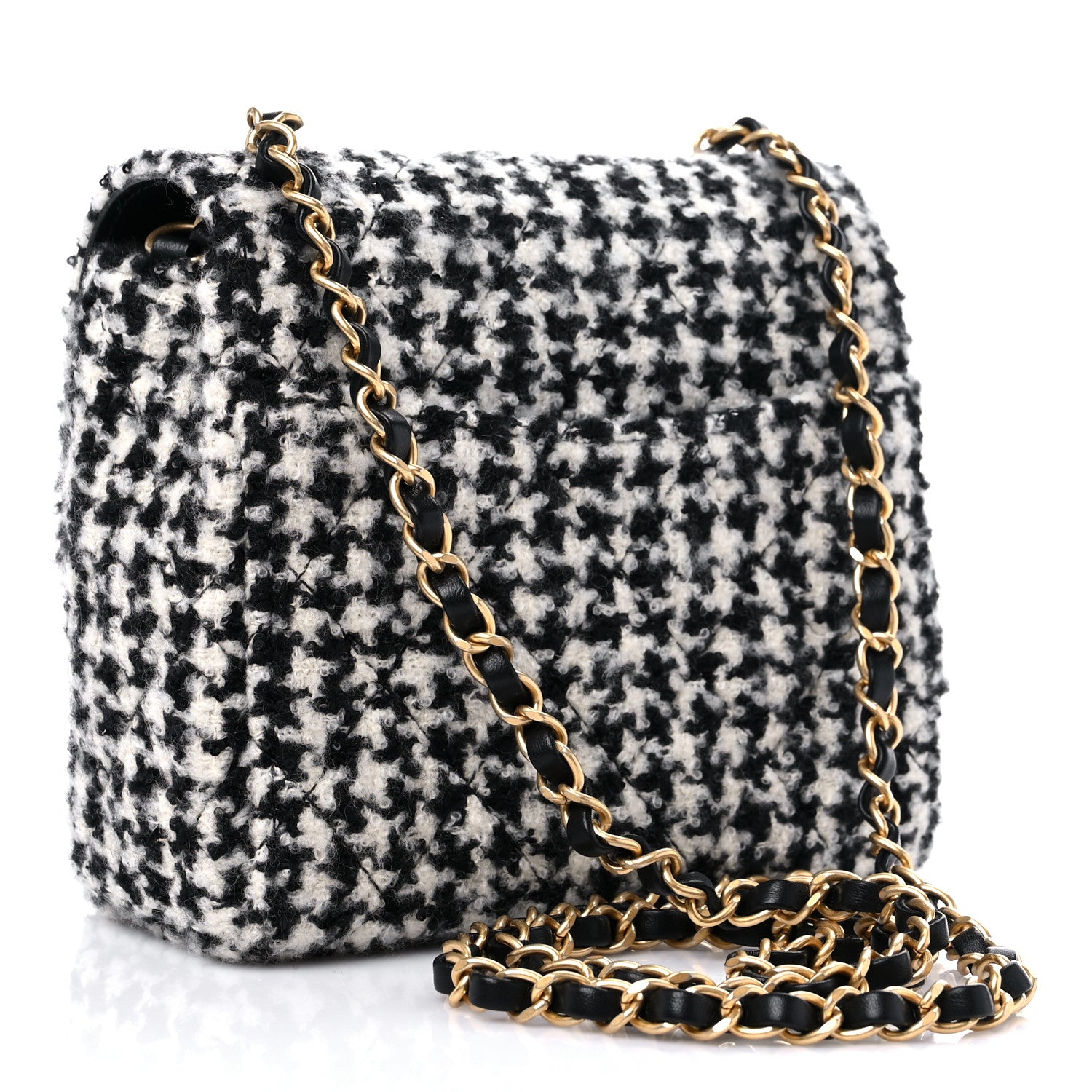 Chanel Tweed Houndstooth Mini Square Flap Black White 3 of 9