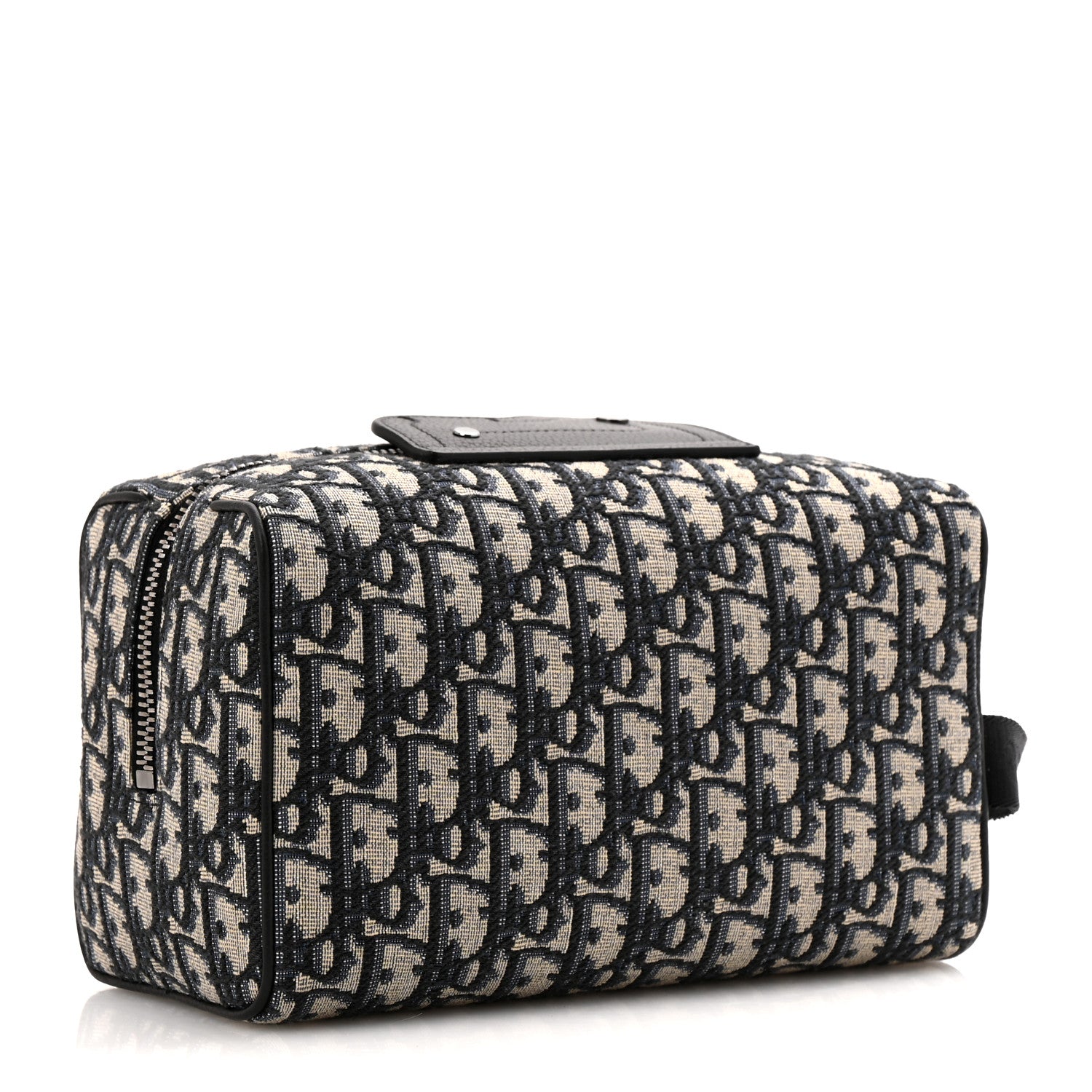 Christian Dior Oblique Jacquard Grained Calfskin Lingot Toiletry Case Blue Black 3 of 7