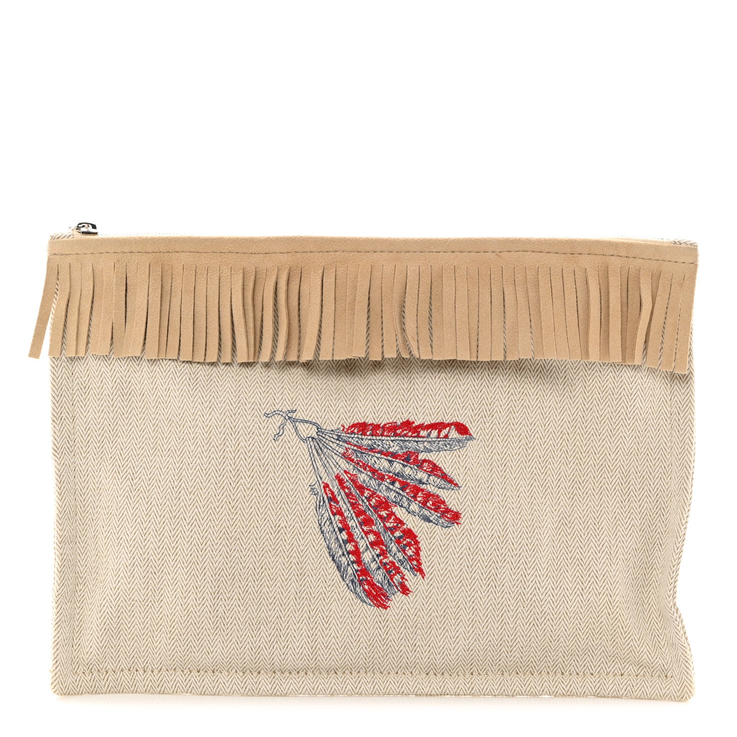 Hermes Toile Velvet Lambskin Tipi Print Flat Case Beige Coyote 1 of 8