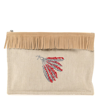 Hermes Toile Velvet Lambskin Tipi Print Flat Case Beige Coyote 1 of 8