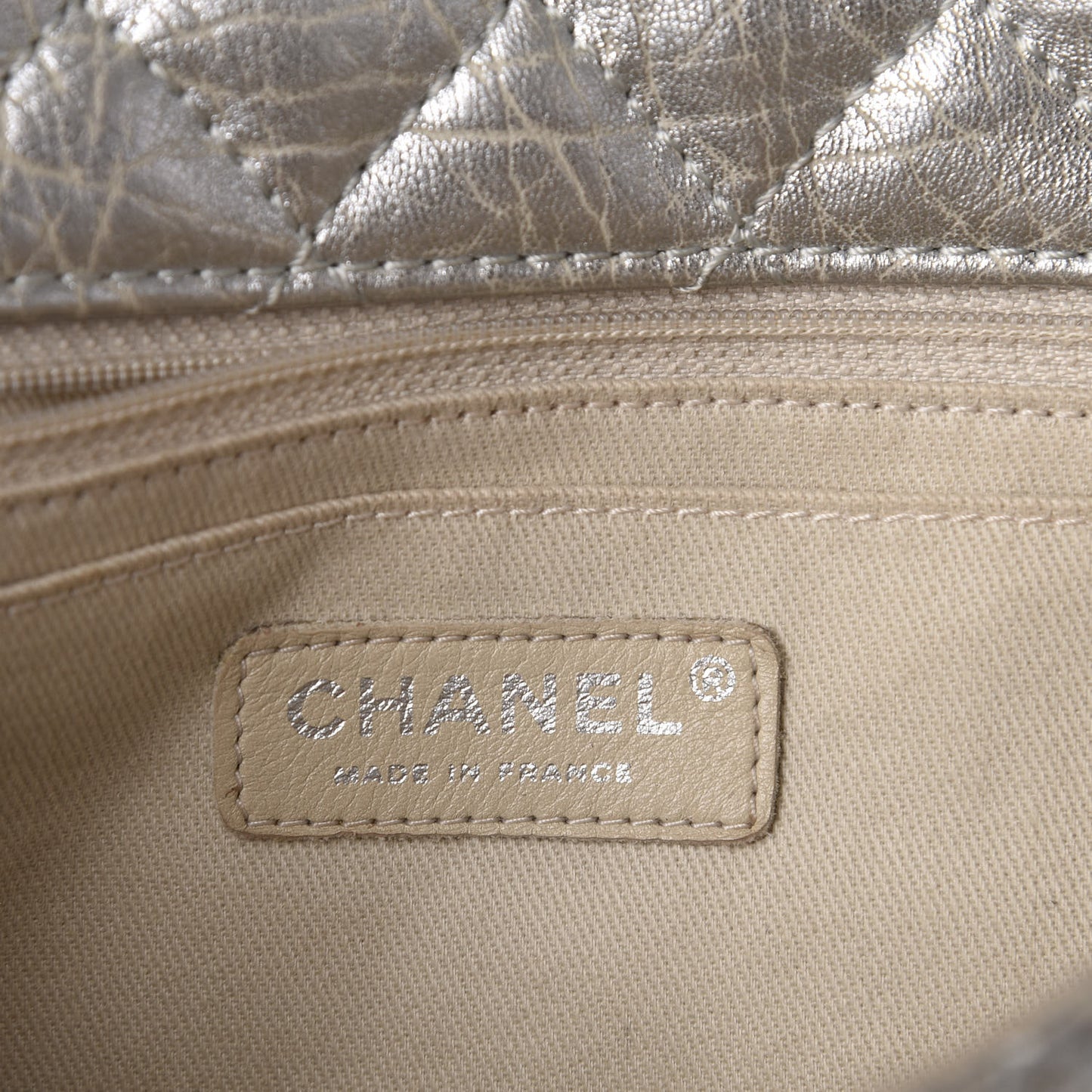 Calfskin Mirror CC Crackled Flap Silver