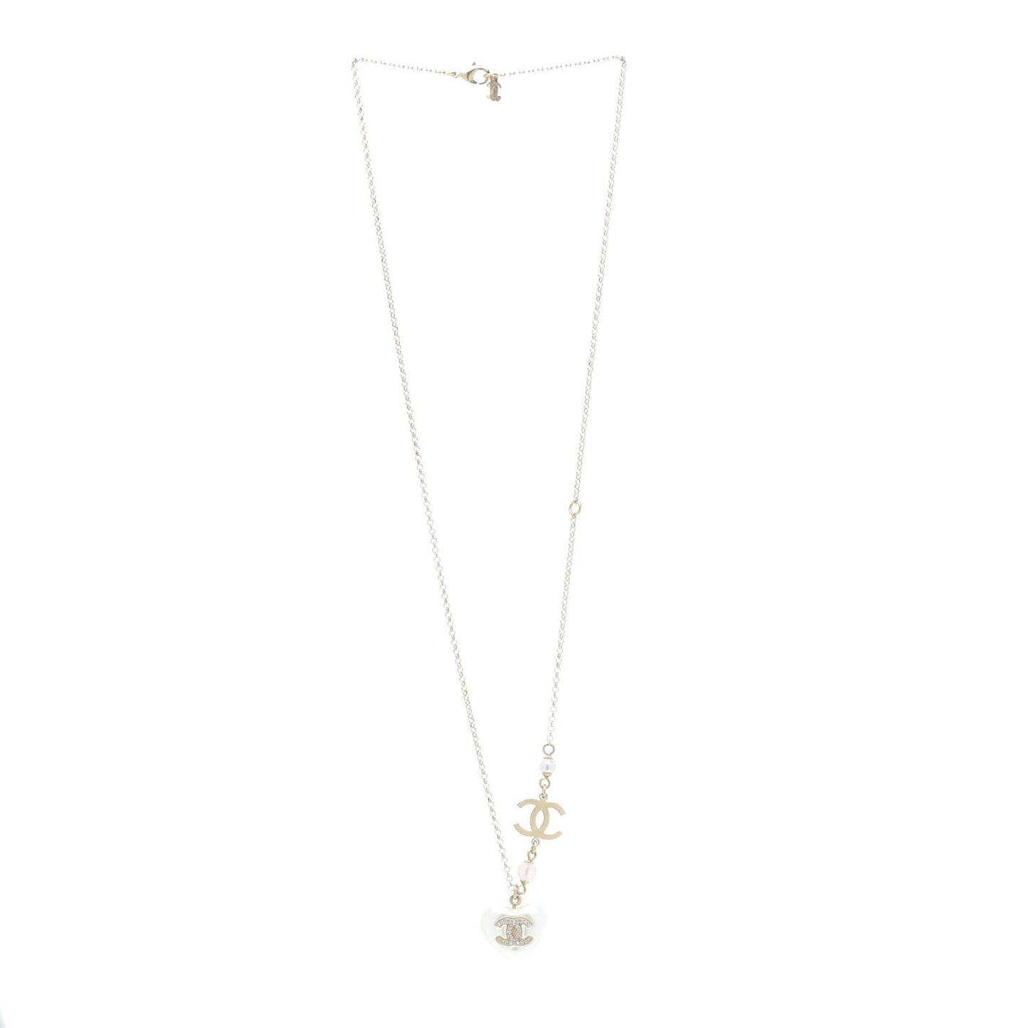 Resin Crystal CC Heart Necklace Pearly White Gold