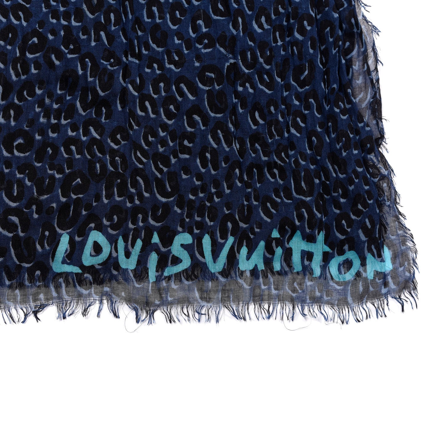Louis Vuitton Cashmere Silk Leopard Etole Stole Blue 4 of 4