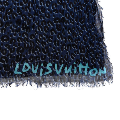 Louis Vuitton Cashmere Silk Leopard Etole Stole Blue 4 of 4