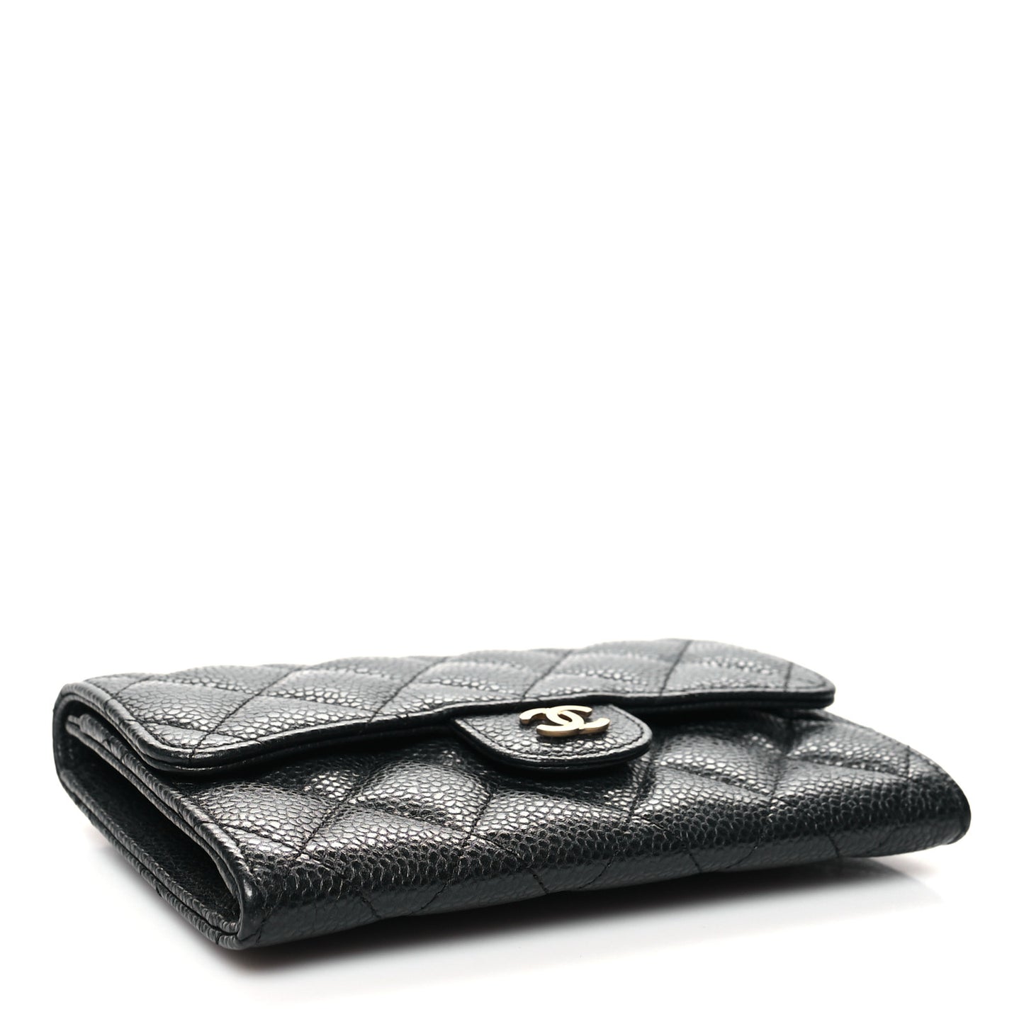 Caviar Quilted Small Flap Wallet Black