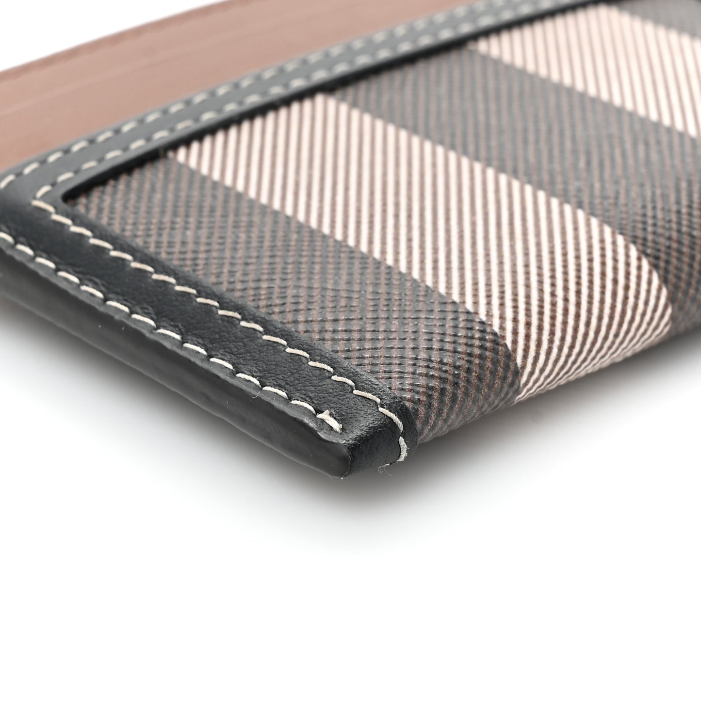 E-Canvas Calfskin Sandon Check Card Case Dark Birch