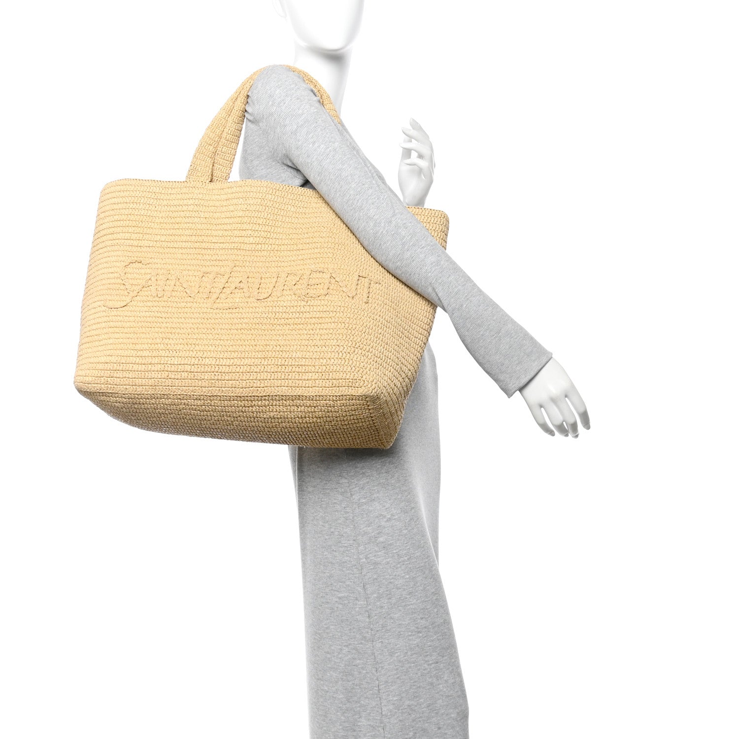 Saint Laurent Raffia Logo Tote Naturel 3 of 17